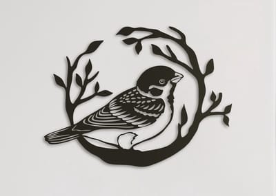 Wanddecoratie dieren | Mus op tak - XL (60x80cm)