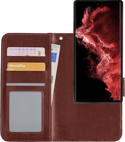 Hoesje - 2 in 1 - Geschikt voor Samsung Galaxy S22 Ultra - Met Uitneembare Hard Cover - Bookcase - Wallet Case - Met Pasjeshouder - Book Case - Uitneembaar - Pashouder - Kunstleer - Bruin