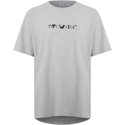 Gebroken witte gezichten over logo over skate-fit grijs T-shirt
