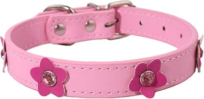 leer, kleine honden, schattige bloemen, puppyhalsband voor extra kleine, middelgrote en grote rassen, huisdier, vrouwelijke honden, katten, roze, S