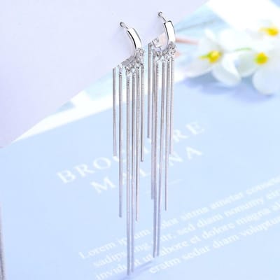 925 Sterling Zilver Kwast Lange Ketting Hangende Oorbellen voor Vrouwen Sieraden Accessoires Pendientes Eh815 white