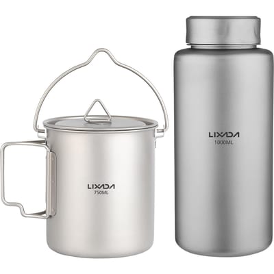 LIXADA 1L Ti Waterfles Lekvrije Sportwaterfles met 750ml Hangende Pot voor Buiten Kamperen Bottle & Hanging Pot