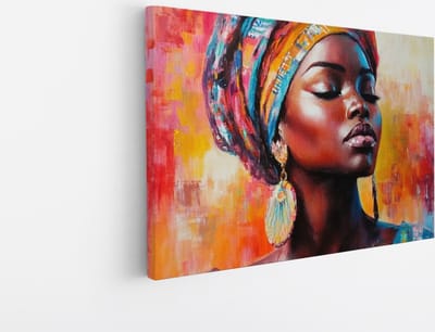 Saammp Canvas Schilderij - Abstract - Afrikaanse Vrouw - Kleurrijke Tulband - 30x20 - Foto op canvas - Wanddecoratie - Muurdecoratie Woonkamer - Slaapkamer decoratie - Canvas Print