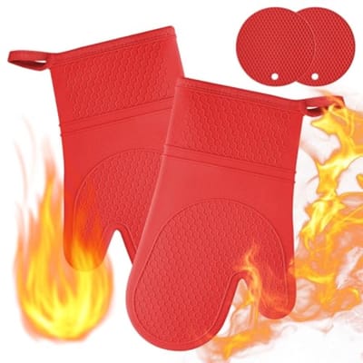 Ovenwanten Set 1 Paar Siliconen Ovenhandschoenen Hittebestendig tot 240°C Antislip Pannenlappen Kookhandschoenen voor Bakken Grillen BBQ