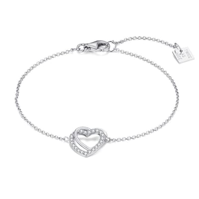 Twice As Nice Armband in zilver, dubbel hart, steentjes 16cm+3cm