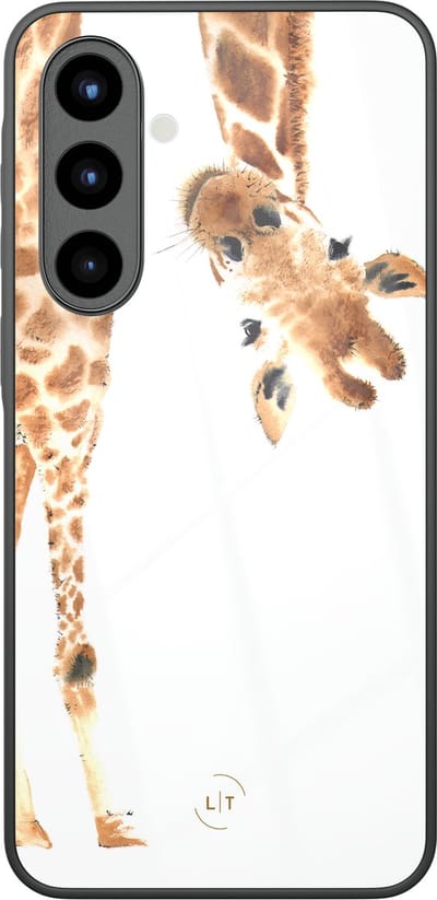 Hoesje geschikt voor Samsung Galaxy A57 - Giraffe - Luxe Glazen Hardcase - Giraffe - Bruin