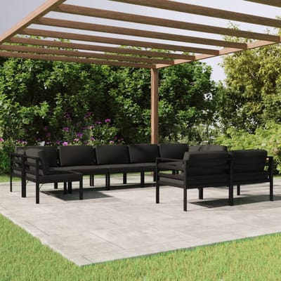 vidaXL - 9-delige - Loungeset - met - kussens - aluminium - antracietkleurig