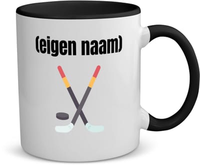 Akyol - ijshockey sticks en puck met eigen naam koffiemok - theemok - zwart - Ijshockey - atleten - iemand die houdt van ijshockey - verjaardag - cadeau - kado - 350 ML inhoud