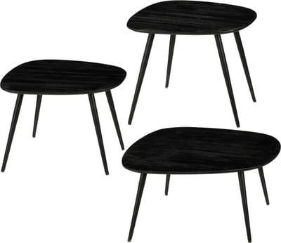 Mica Decorations Jailey Bijzettafel - Set van 3 - L62 x B52 x H34 cm - Gerecycled Hout - Zwart