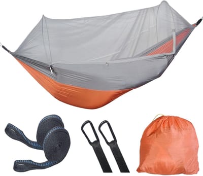 Camping Hangmat - Reis Hangmat - Buiten Ontspannen - Geïntegreerd Muggennet - 260x140 CM - Oranje