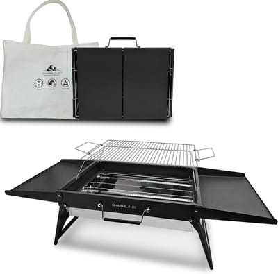 opvouwbare draagbare houtskoolgrill, compacte buitenbarbecue, ideaal voor kamperen, picknicks, tuinfeesten en strandfeesten, zwart, max. 51 x 35 cm