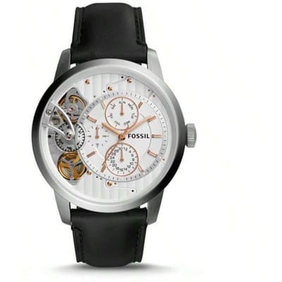 Montre Fossil pour Homme à Quartz, Bracelet en Cuir, Trois Aiguilles, Boîtier en Acier Inoxydable et Verre Résistant aux Rayures, ME1164 noir