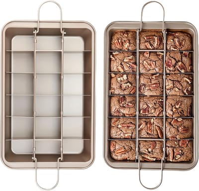 Brownie Bakvorm 31,5 x 20 x 4 cm - Antiaanbak Bakpan met Verdelers voor Perfecte Brownies en Koekjes