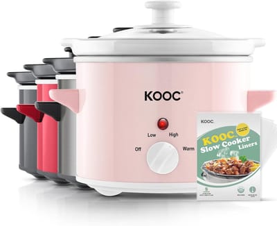 Slow Cooker 2-Quart met Instelbare Temperatuur en Gratis Voeringen, Eenvoudig te Reinigen, Roestvrij Staal, Roze