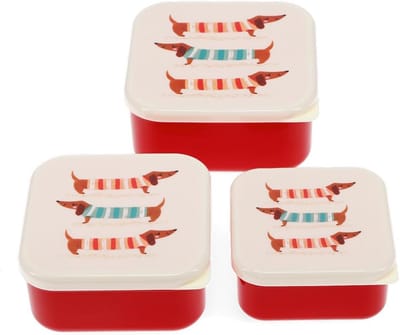 Snackbox Set 3 Delig in Wors(hond) Design - Verschillende Maten voor Snacks - Kunststof Opslag voor Lunch, Picknicks en Dagtochten