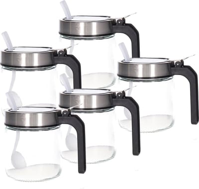 Alessandro Suikerpot - 5x - glas/rvs metaal - transparant/zilver - 8 x 10 cm - luxe uitvoering met lepel - 260 ml