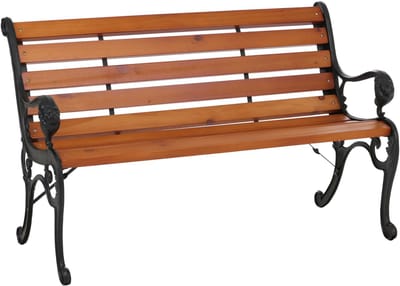 Tuinbank MCW-O25, parkbank, houten bank voor twee personen, gietijzer en grenenhout, 132 cm ~ teak