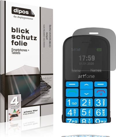 dipos – Matte Privacy Screenprotector geschikt voor artfone CS188 Senioren-Handy | Anti-Spy Beschermfolie