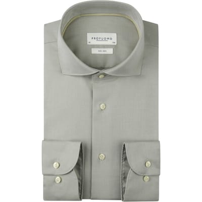 Profuomo regular fit heren overhemd - twill - beige - Strijkvrij - Boordmaat: 45 (EU maat: XXL)