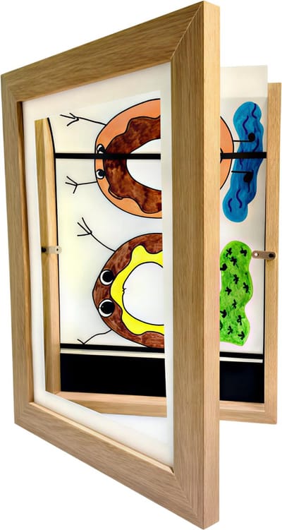 Kinderkunst Lijst Magnetisch – Verwisselbare Fotolijst voor Posters, Foto’s, Tekening en Schilderijen – Front Open Display voor Thuisdecoratie, Kinderkamer en Creatief Gebruik-Bruin
