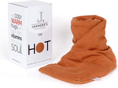Janneke’s Warmtesjaal® – Lijnzaad Warmtekussen – Zachter dan Kersenpitkussen – Magnetron – Voor Nek & Rug – Made in Holland - kleur cognac