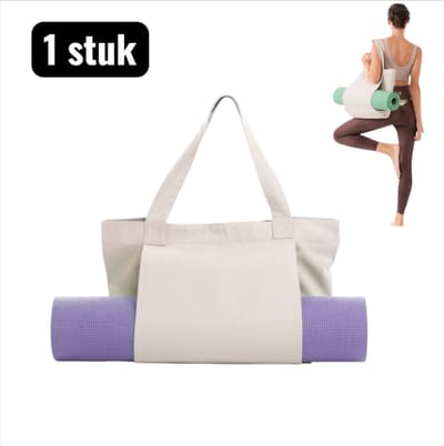 1 stuk - Yogamatten - Canvas Draagtas voor Yogamat - Stevige Sporttas met Handvat en Schouderriem， Opbergtas voor Pilates， Fitness en Reizen - Gebroken wit