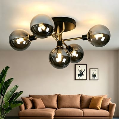 NETTLIFE Plafondlamp - 5 vlammen - G9 Fitting - moderne - metaal - met glazen bol grijze - binnenverlichting kroonluchter - voor slaapkamer woonkamer - excl. lichtbron