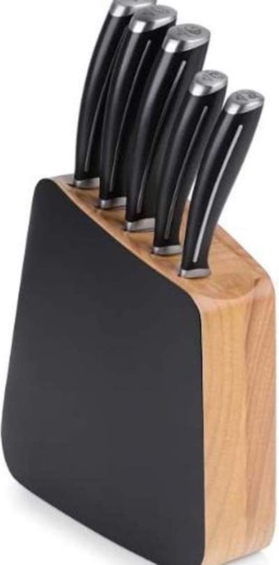 DailySupplies® Messenset met Blok - Messensets - Messenblok - Koksmessen - Keukenmessen Set - RVS - Super Scherp - Zwart met Bruin