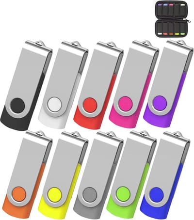 64 GB USB 2.0 Flash Drives - 10-Pack in Assorted Colors with Storage Case