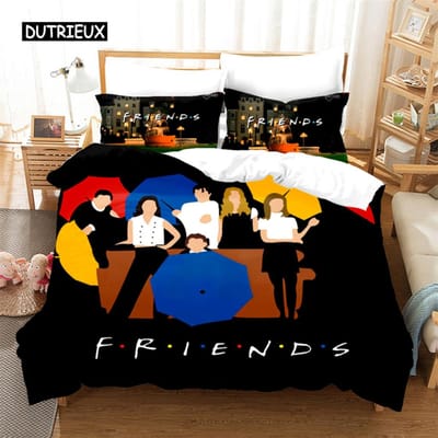 Housse de couette Friends Housse de couette noire Ensemble de literie Ensemble de housses de couette Thème film Pour femmes Hommes Cadeau Friends Décor de chambre EU single(135x200cm) brown
