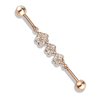 Industrial piercing PVD ketting met 3 bloemen - rose goud - LMPiercings