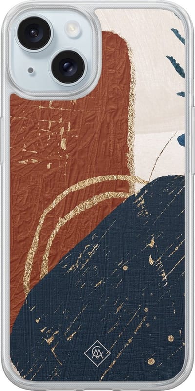 Casimoda® hoesje - Geschikt voor iPhone 13 - Abstract Terracotta - 2-in-1 case - Schokbestendig - Geometrisch patroon - Verhoogde randen - Multi, Transparant