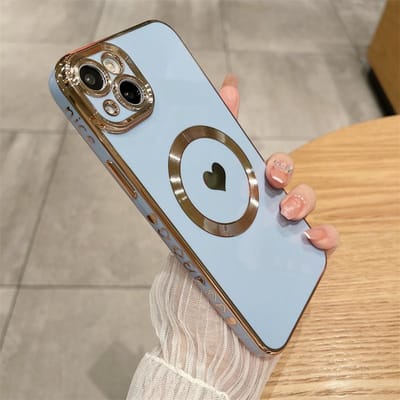 Luxe Magsafe Magnetische Plating Liefde Hart Telefoonhoesje Voor iPhone 11 12 13 14 15 16 Pro Max X XR XS Plus Draadloze Oplaadhoes For iPhone 16 plus white