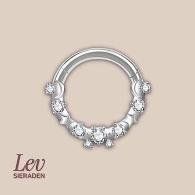 Lev Sieraden - Titanium premium neus ring - Maan en sterren met zirkonia Zilver - 1.2x8mm - Segment ring - neuspiercing - tragus piercing - Oorpiercing