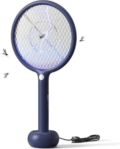 Elektrische Vliegenmepper 4000V Vliegenvanger Muggenlok-Lamp USB-Oplaadstation 1200mAh Oplaadbare Batterij LED-Licht 3-Laags Beschermend Gaas效ief Tegen Muggen