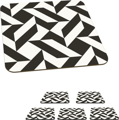 Onderzetters voor glazen - Zwart - Wit - Geometrische vormen - Patronen - 10x10 cm - Glasonderzetters - 6 stuks