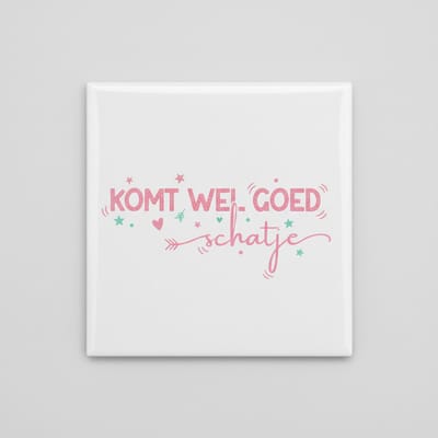 Komt Wel Goed Schatje Tegel 15×15 cm – Schattige Nederlandse Bemoedigende Quote Keramische Wandtegel – Pastel Inspirerend Decor Cadeau