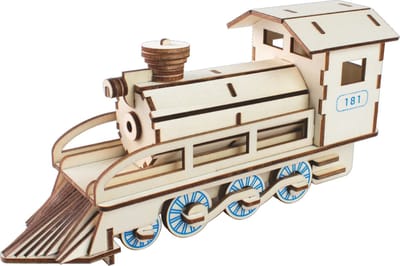 De Bouwplaats Bouwpakket Stoomlocomotief - Houten 3D puzzel - 72 onderdelen