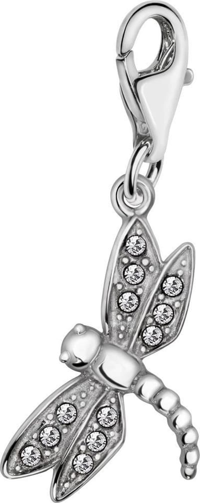 Quiges – Charm – Hanger - Libelle met Zirkonia - Verzilverd - karabijnslot - geschikt - voor - Bedelarmband - QHC038