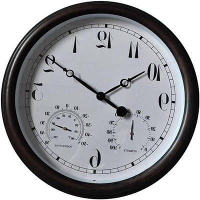 Buitenwandklok - Waterdichte Klok - Tuin Decoratie - Temperatuur Vochtigheid - 15 Inch - Zwart