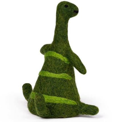 Wolvilt Dinosaurus Brontosaurus - Kleine Handpop/Eiwarmer - Handmade&Fairmade Homedeco - 13x8cm