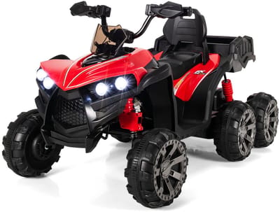 COSTWAY Elektrische kinderquad met opbergruimte, 12 V, mini-elektrische quad met ledverlichting, 6 wielen, kinderquad, 3-6 km/u, elektrische auto voor kinderen vanaf 3 jaar