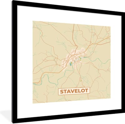 Fotolijst incl. Poster - Stadskaart - Plattegrond - Vintage - Kaart - Stavelot - 40x40 cm - Posterlijst
