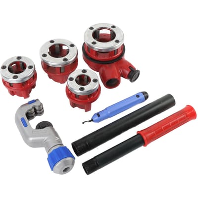 Kit de Taraudeuse à Cliquet avec 4 Filières 12in 34in 1in 114in Outil de Filetage de Tuyaux pour Professionnel black