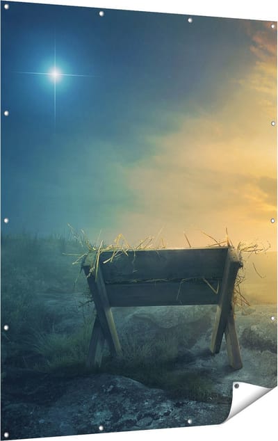 Gards Tuinposter Kribbe en Drie Kruisen - 120x160 cm - Tuindoek - Tuindecoratie - Wanddecoratie buiten - Tuinschilderij