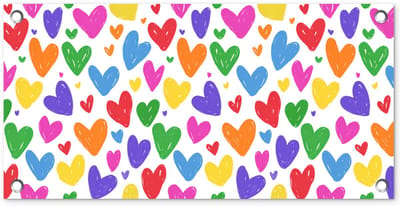 Tuinposter 60x30 cm - Tuindecoratie Hartjes - Patroon - Kleurrijk - Tekening - Poster voor in de tuin - Buiten decoratie - Schutting tuinschilderij - Tuindoek muurdecoratie - Wanddecoratie balkondoek