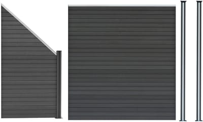Composiet schuttingset - grijs - 273x185 cm - zonne-energie led