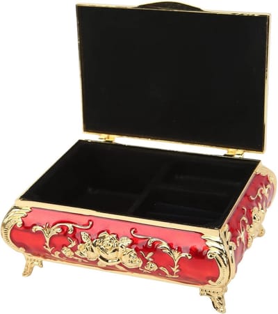 Sieradendoos - Opbergdoos Decoratie - Sieraden Opbergen - Rose Relief Design - 14 x 10 x 6 cm - Goud Rood