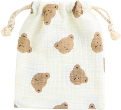 Baby Luiertas Organizer - Baby Opbergtas Luiers - Babybenodigdheden Meenemen - Met Trekkoord Sluiting - 20x18cm - Beige Beer
