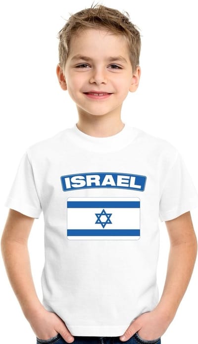 Supporters kleding - t-shirt van vlag Israel - wit - voor kinderen - korte mouwen - sport 110/116